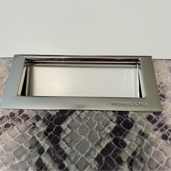 MICHAEL KORS Snakeskin Leather Clutch Chain Shoulder Bag Gray Silver - Picture 4 of 14